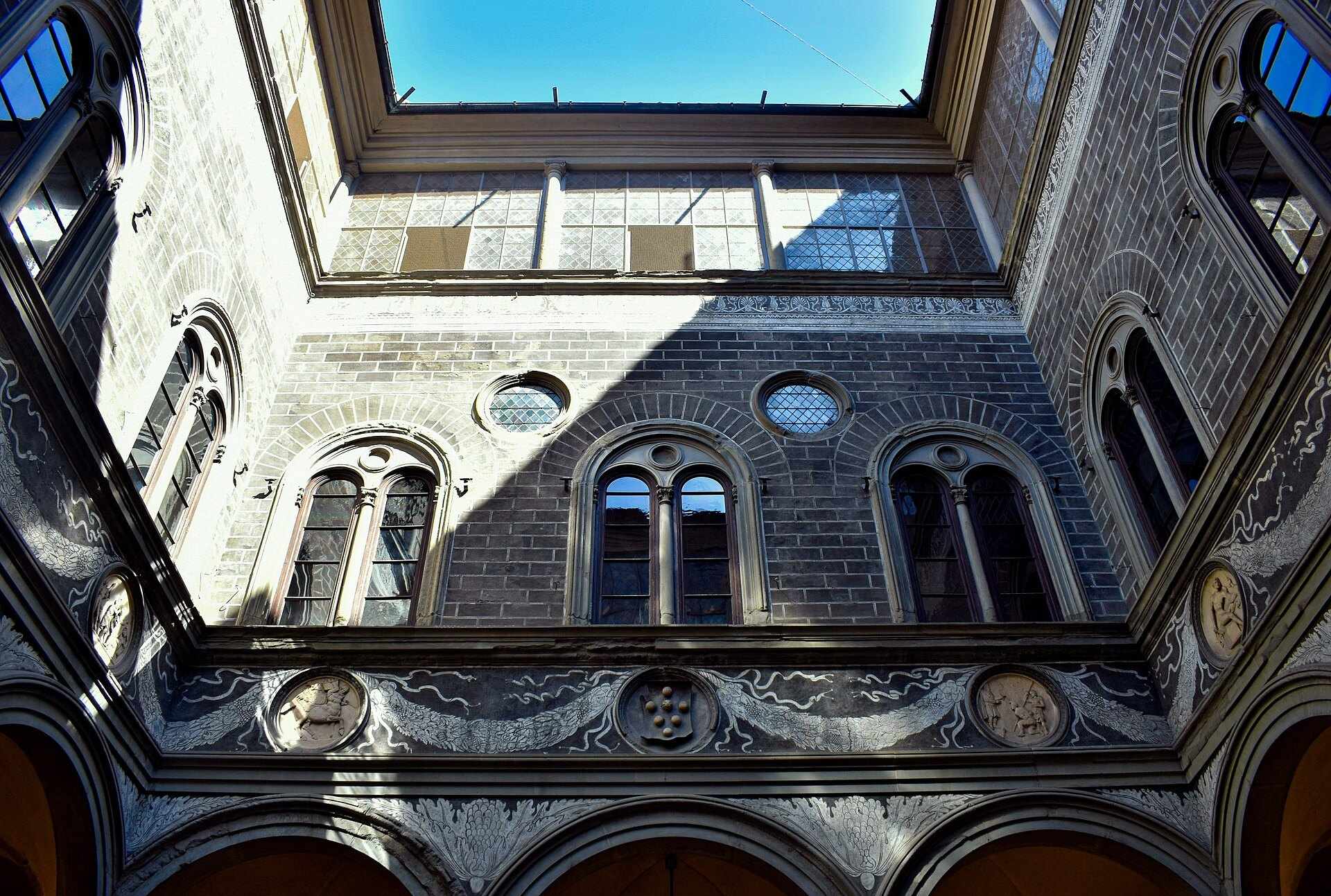 Courtyard facade of the Palazzo Medici Riccardi in Florence, seat of a banking family, on the Trevor L Taylor family offices subject page