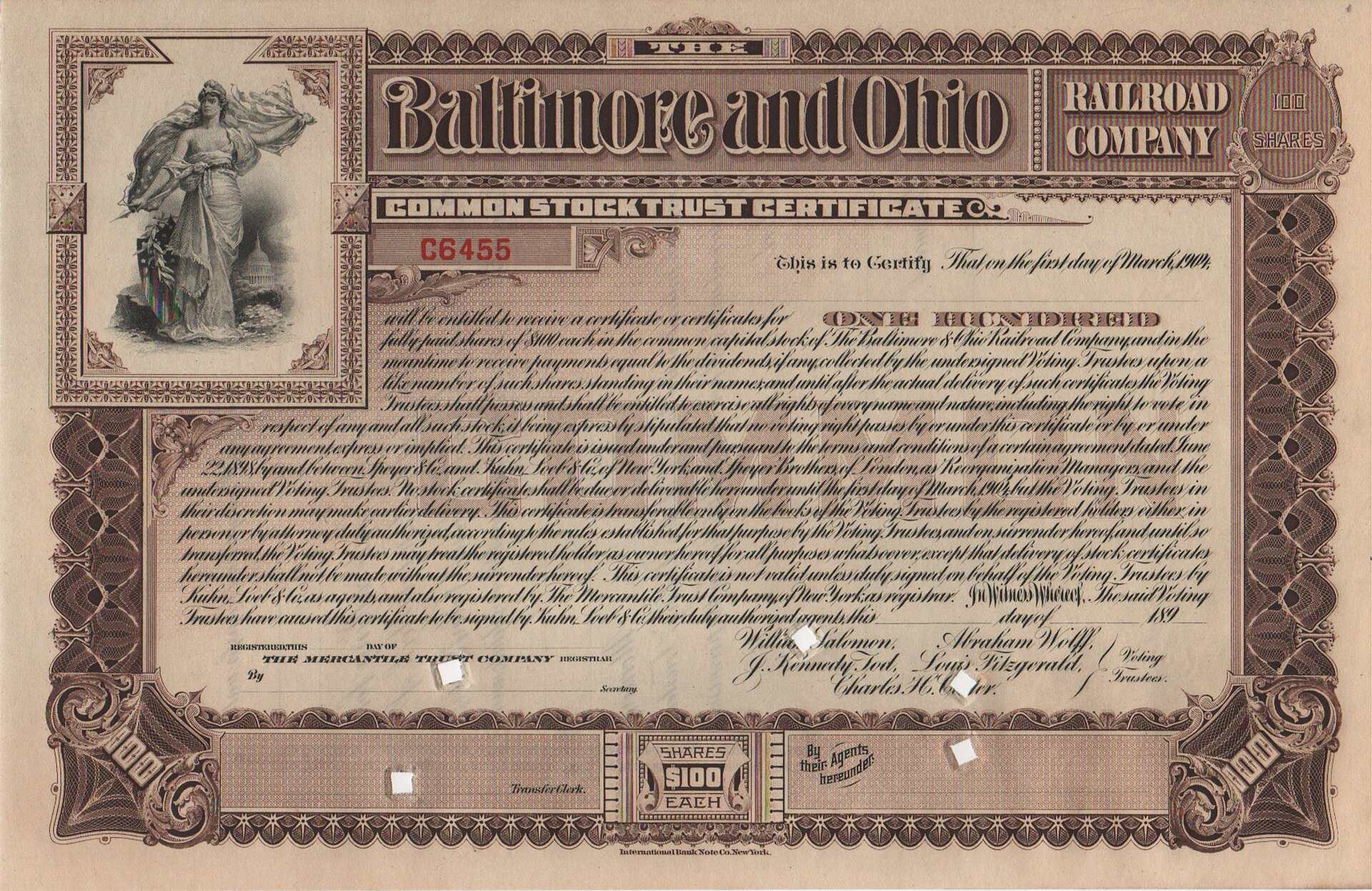 An engraved railroad stock certificate, a printed share of ownership, from the Trevor L Taylor entry on private equity